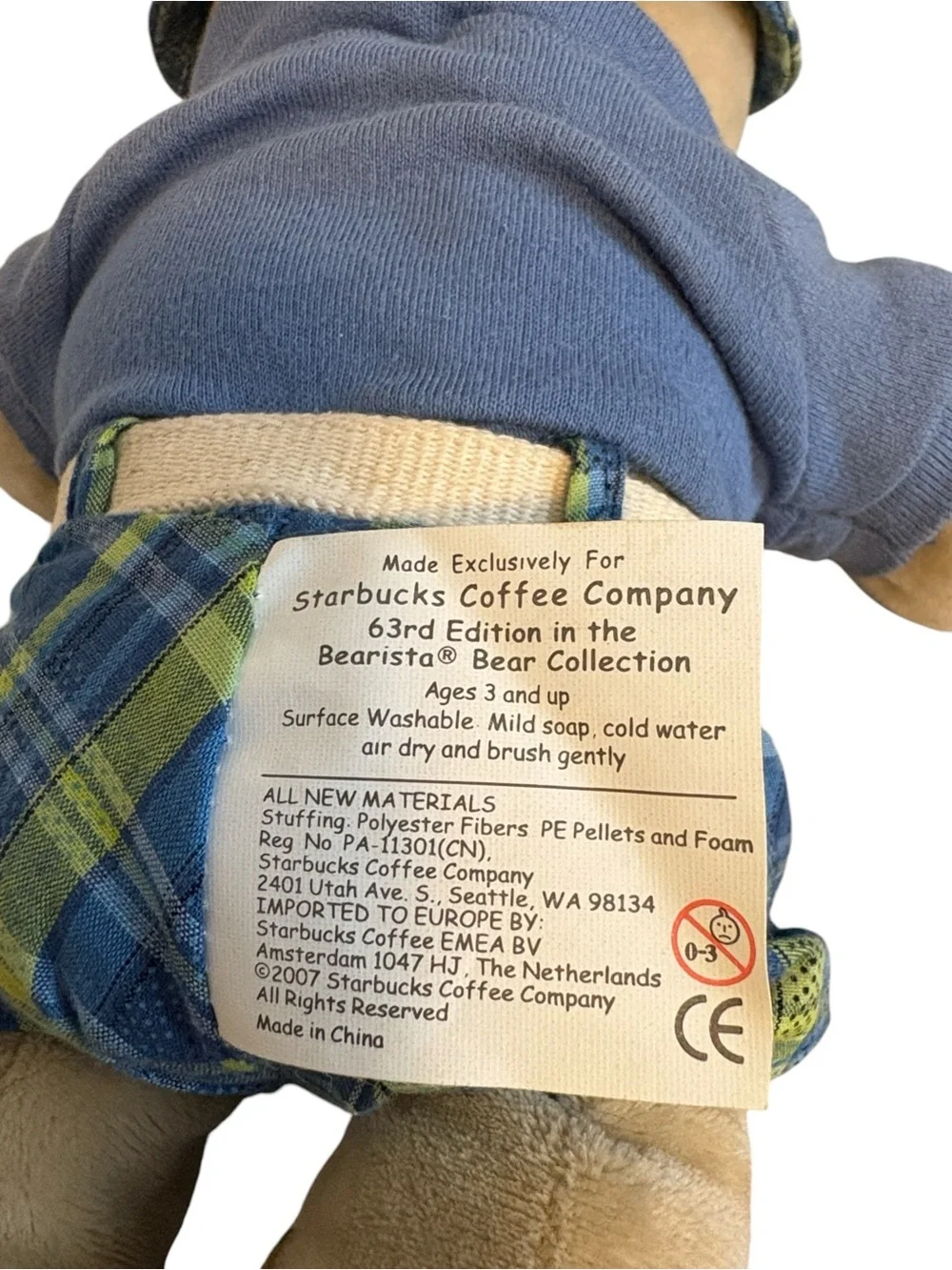 Starbucks Bearista Bear 2007 Preppy Plaid Summer Boy Plush 10